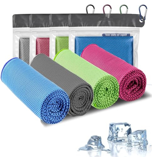 SoftcuteLee 4 Pack Cooling Towels (100x30 cm) Cool Cold Towel, Soft Breathable Microfibre Towels for Neck, Yoga, Golf, Gym, Camping, Running, Fitness, Workout & More Activities