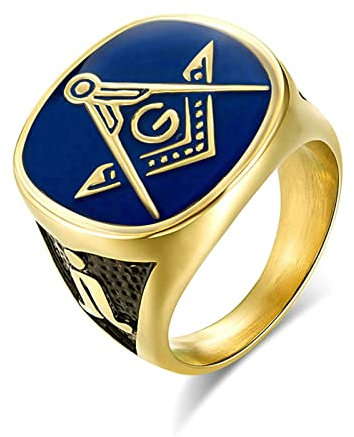 Ayoiow Bandring Herren, Männerring Edelstahl Freimaurer Siegelring Gold Größe 60 (19.1)