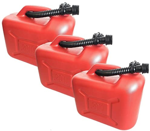 3 x Kanister 20L Kunststoff ROT ECO Reservekanister Benzinkanister -K&B Vertrieb- Dieselkanister ÖlKanister Kraftstoffkanister inkl. Ausgießrohr UN-Zulassung 1004