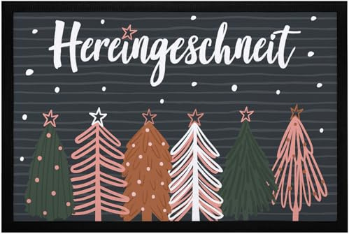 MoonWorks® Fußmatte Weihnachten Winter Motiv Hereingeschneit Schneeflocken Sterne rutschfest & waschbar Schwarz 60x40cm