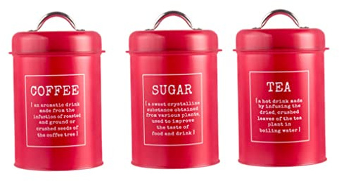 Hilai Kitchen Canister Airtight Metal Canister Decorations with Lids Canister Set for Sugar Coffee Tea Storage Red 3PCS Style4 Storage Jars Canisters
