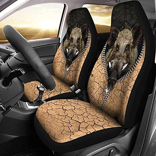2Er Set Autositzbezüge Atmungsaktiv Auto-Schonbezüge Sanft Auto-Zubehör Schalensitzbezug Vordersitzbezug Universal Für SUV Fahrzeuge Limousine Lieferwagen Jagd Wildschwein Camo In Der Zipper