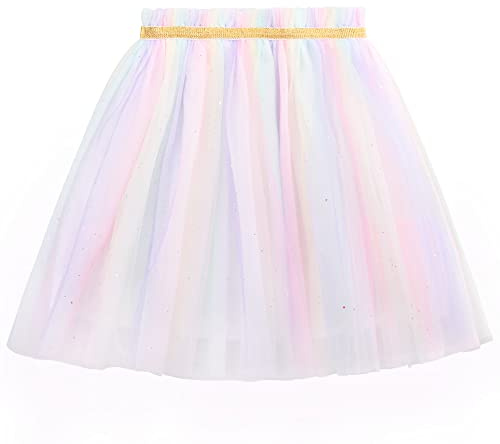 Kinder Mädchen Tutu Rock Regenbogen Tütü Rock Pailletten Prinzessinrock Bunte Minirock Tüllrock Ballett Elastischer Bund Süß Lieblich für Casual Partys Feiern - Mehrfarbig Herstellergr. 150