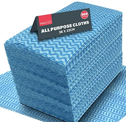 SOL 500pk All Purpose Cloths, 38x23cm Disposable Cleaning J Cloths Blue, Soft, Absorbent, Gentle & Reusable for Household and Professional Cleaning, Ideal for Polishing, Dusting, Washing Dishes