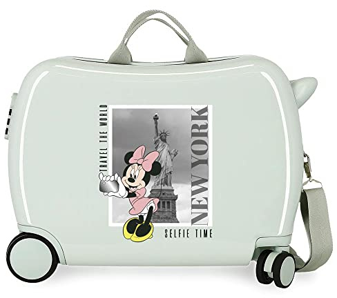 Disney Mickey und Minnie Travel the World New York Grüner Kinderkoffer, 50 x 39 x 20 cm, starres ABS, seitlicher Kombinationsverschluss, 34 l, 1,8 kg, 4 Rollen, Handgepäck