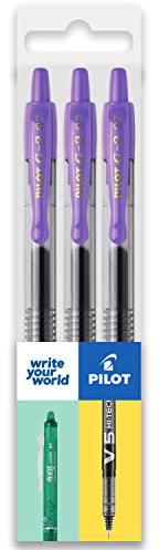 PILOT G-2 - Penne a sfera retrattili con inchiostro gel, punta da 0,7 mm, confezione da 3, inchiostro viola