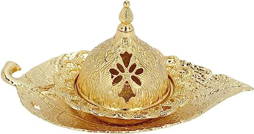 Brûleur d'encens, Brûleur d'encens, Plateau en forme de feuille, Brûleur à charbon de bois classique de style arabe, Apaise les émotions Brûleurs porte-encens portables en métal, for la décoration de
