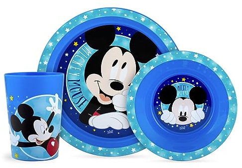 Lulabi Set Pappa 3 Pezzi Disney Mickey Cosmo – Piatti e Bicchiere in Polipropilene Blu, BPA Free – Piatto Piano 20,5 cm, Piatto Fondo 15 cm, Bicchiere 24 cl