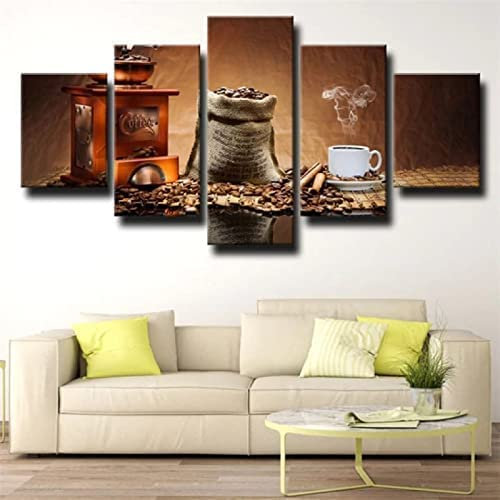Wall Art 5 Pieces Canvas Painting Prints Multiple Pictures - Coffee Making Material Frameless 200 X 100 Cm Pictures Painting Printed On Canvas, Posters Wall Decor Gift - For Living Room Hotel Restaur