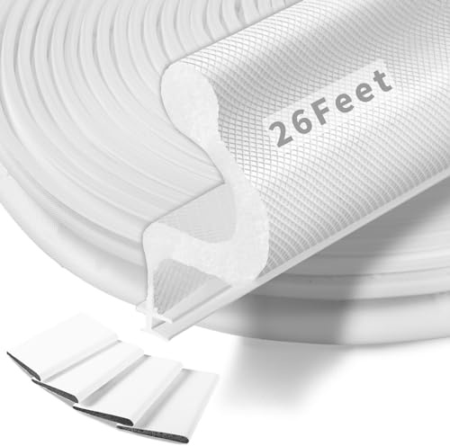 BISOTHAI 26 Feet Long Reach Weather Stripping with 4 PCS Corner Seals, New Upgraded V-Shaped Kerf for Door Frame Insulation and Soundproofing (White)
