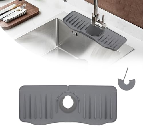 ZKSXOA Silicone Faucet Mat, Faucet Sink Splash Guard, Water Catcher Mat, Silicone Faucet Handle Drip Catcher Tray, for Kitchen & Bathroom Countertop Protect