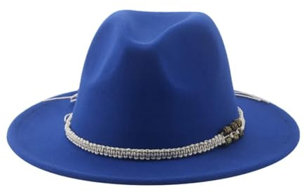 SOYNIA Fedora Trilby Filzhut Hut Hüte Für Damen Fedora Gefilzt Herrenhut Panama Lässig Vintage Western-Cowboy-Kette Breite Krempe