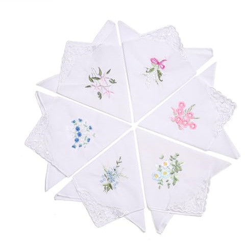 YFHUVB 6 Pcs Ladies Handkerchiefs, 11x11 inch Cotton Floral Embroidery Lace handkerchiefs women, Handkerchief Vintage Floral Style Embroidered Lace Ladies Handkerchiefs for Party Wedding ﻿