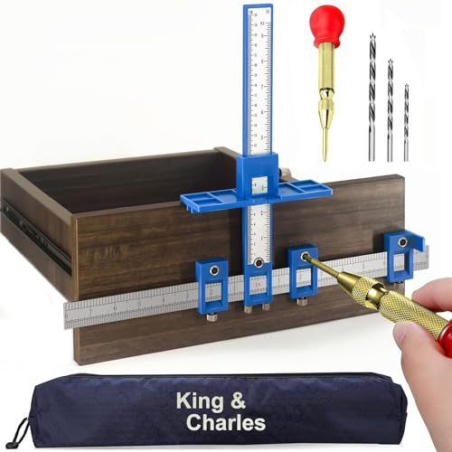 King&Charles Cabinet Hardware Jig, Cabinet Handle Jig + Automatic Hole Punch + Point Drill Bits, Cabinet Jig for Handles and Pulls on Drawers/Cabinets, Cabinet Hardware Template Tool Perfect Set.