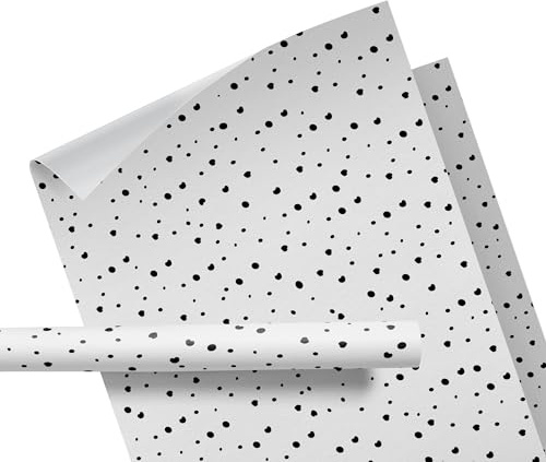 Geschenkpapier mit Muster – Geschenke Kinder und Erwachsene – zu Geburtstag, Weihnachten, Ostern, Hochzeit – für Kleidung, Schmuck, Handgemachtes – Rolle: 47 cm breit, 3 m lang - SCHWARZE PUNKTE
