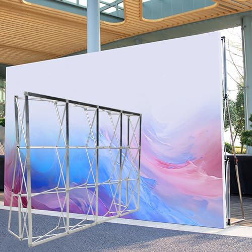 Banner Ständer Messeanzeigen-Plakatrahmen, Pop-up-Hintergrund für Den Innen- und Außenbereich mit Reißverschlüssen und Stützstangen, Tragbarer Ausstellungsstand(Size:3.05m(10ft) Hx3.8m(12.5ft) L)