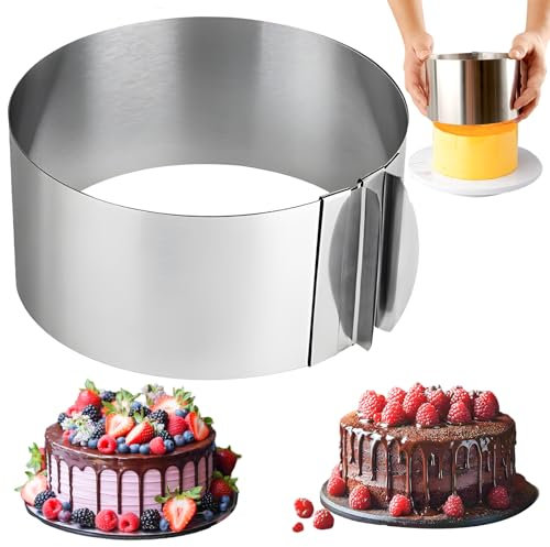 FePen Cadre Rectangulaire Réglable, Cadre à Pâtisserie Carré de 6 à 12inch Rectangulaire et Rond, Cercle à Pâtisserie Réglable en Acier Inoxydable adapté aux Gâteaux, Tiramisu, Mousse (Rond)