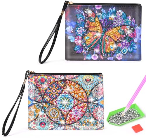 AUAUY Diamond Painting Kinder 2 Stück DIY Diamant Painting Bastelset Mädchen 6 7 8 9 10 Jahre Diamant Malerei Kosmetiktasche mit Reißverschluss Kleine Kosmetiktasche für Frauen Mädchen Makeup Geschenk