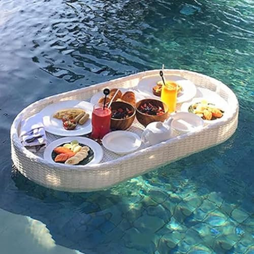 Bewegliches Schwimmendes Tablett Auf Der Wasseroberfläche, Handgefertigtes Rattan-Tablett For Pool- Und Strandpartys, Großes Ovales Schwimmendes Serviertablett For Getränke, Schwimmender Tabletttisch