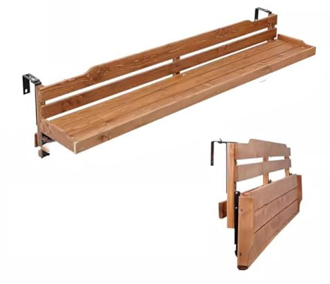 TT-YEC Table D'appoint De Balcon Suspendue Réglable en Bois, Table Suspendue De Balustrade Extérieure Pliable en Sapin, Table D'appoint De Barbecue, Capacité De Charge De 20 À 40 Kg,Caramel 90cm