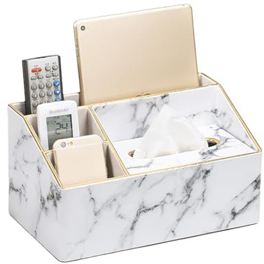 Caja de pañuelos retro de piel sintética con mando a distancia, color blanco