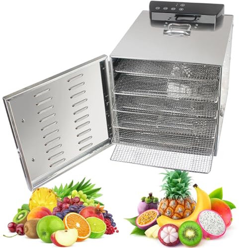 vnmudzeo Essiccatore per Alimenti in Acciaio Inossidabile A 6 Livelli E 8 Livelli, Impostazione della Temperatura da 30 A 90 ℃,6Layer-220V