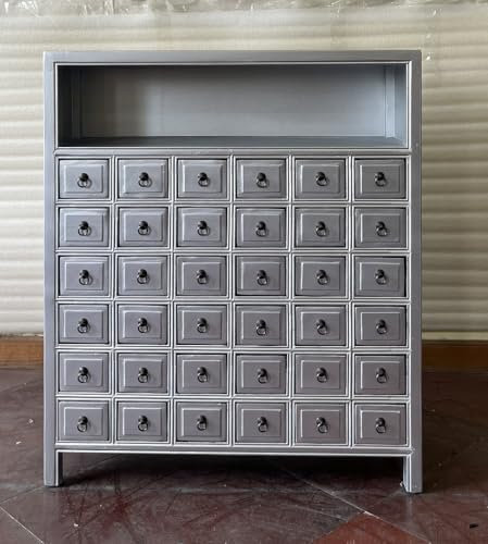 Antiker Apothekerschrank Aktenschrank Büroschrank Apotheke Schrank Sideboard Kommode Kommodenschrank Sideboardschrank mit 36 Schubladen Breite90xHöhe105cm Farbe Silber