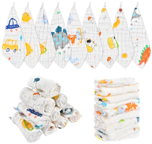 10 Stück Baby Musselin Waschlappen Kinderservietten, Handtücher Set für Neugeborene, Gesichtstücher und Badetuch, Mehrweg Baby Waschlappen 100% Baumwolle Zufällige Farbe