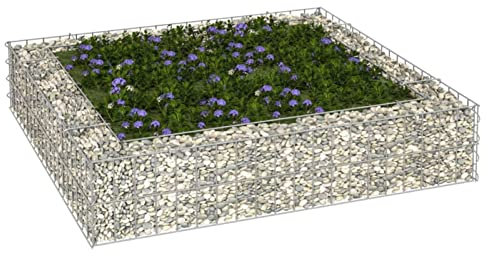 Tidyard Lit surélevé à Gabion Acier galvanisé 100x100x20 cm Grille de Mailles Fleur Plante Lit Surélevé, Jardinière Panier de Gabion pour Jardin, Terrasse, Arrière-Cour, Extérieur