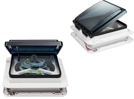 KigerNee Ventilateur de toit, 28 x 28 cm, 12 V, pour camping-car, étanche IP68, silencieux 20-65 dB, réversible, avec 4 LED et 10 pales (flux d'air de 5 à 35 m³/min, cadre de montage inclus)