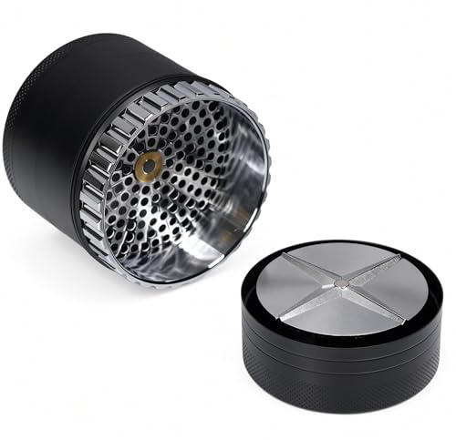 TIRIRS 5-Layer Toothless Herb Grinder - Premium Aluminium Gewürzmühle mit Pollenfänger, Smooth Grind Technologie, Inklusive Schaber & Bürste, Schwarz