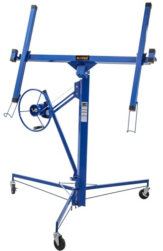 KATSU Tools 3,4 m robust gipslyftare – lyftkapacitet 68 kg, lyfthöjd upp till 325 cm, vikbart lyftverktyg för gipsskivor med hjul, modell 181012