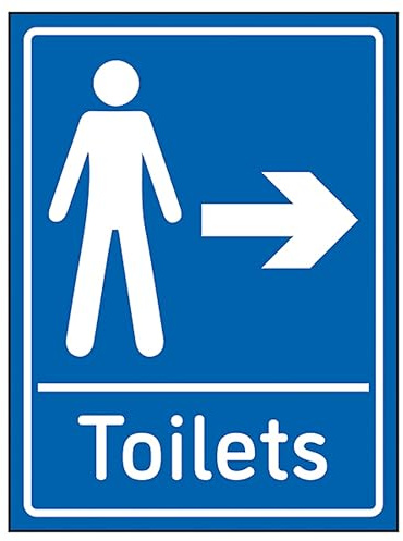 V Safety Mens Toilets Arrow Right Blue 150 x 200 mm - Blue Rigid Plastic Safety Sign