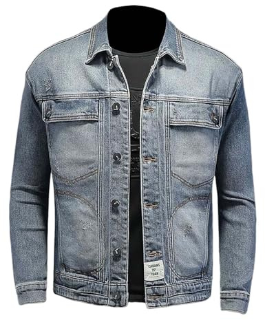 Giubbotto Jeans Uomo, Giubbino Estivo Uomo, Estivo Casual Denim Giacca Moto Slim Fit Jacket Uomo Primavera/Estate/Autunno Maniche Lunghe Giubbino Sportiva Giacca in Jeans