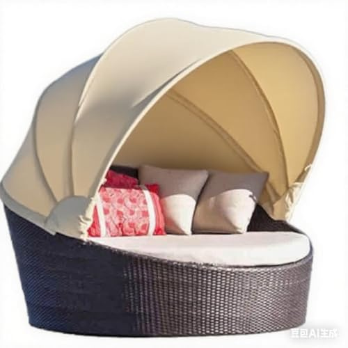 Ersatzüberdachung Für Sonneninsel, Patio Ersatzdach Für Runde Tagesbetten – Retractable Sonnendach Für 66 Zoll Outdoor Rattan Sonnenliege, Nur Baldachin-Beige