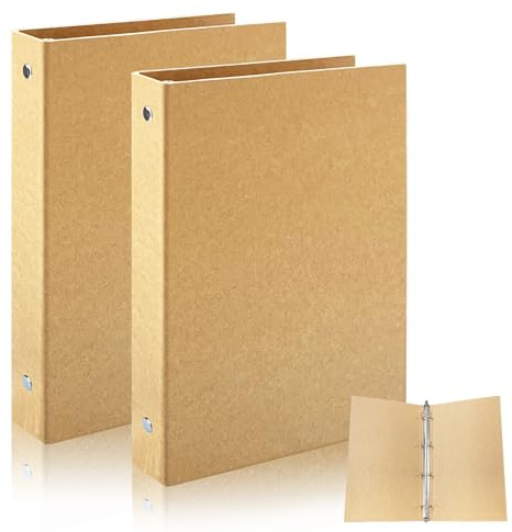 Jiaoshou Pan 2 x Ringordner, 4 Ringe, A4-Ringordner, Kraftpapier, für perforierte Blätter, Organisation und Archivierung von Dokumenten im Büro und in der Schule