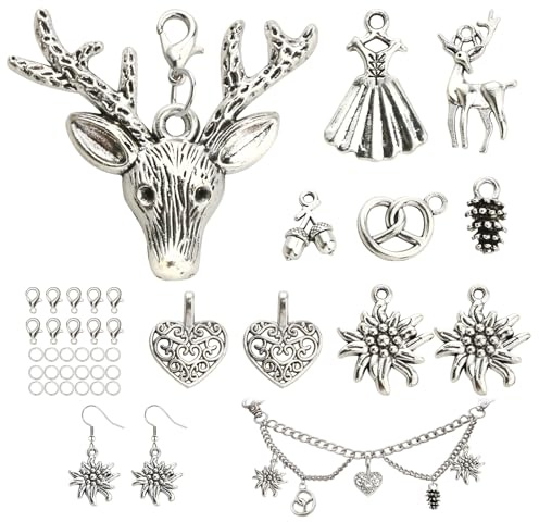 BOFUNX 10 Stücke Oktoberfest Charms Anhänger Klein Edelweiß Anhänger für Trachtenschmuck Bayerisch Dirndlschmuck Ketteanhänger Schmuckherstellung