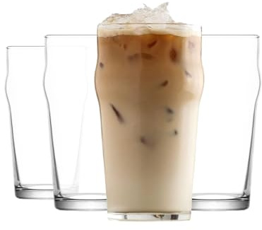 LAV Pint Beer Glasses Set of 4 x 19 oz - Traditional British Pub Pint Glasses - Large Craft Clear Beer, Iced Latte Glasses - Easy Stacking, Lead-Free, Gift Option