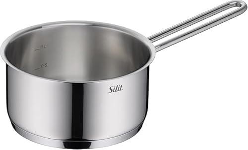 Silit Extra Cook, Stielkasserolle 16 cm, Innenskalierung, breiter Schüttrand, hochwertiger, spülmaschinenfester Crominox-Edelstahl, Milchtopf,optimale Wärmeverteilung und -speicherung, Induktion