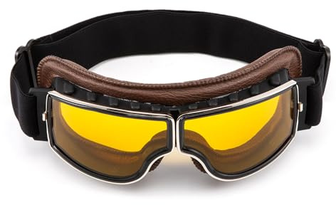 evomosa Motorradbrille Vintage Brille Retro Fliegerbrille PU-Leder Faltbar Winddicht Brille für Männer und Frauen brillen