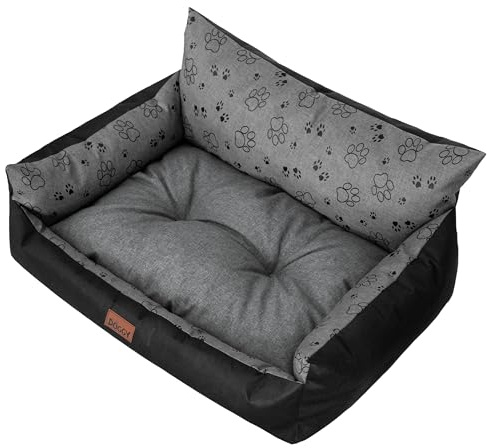 DOGGY Hundebett - Hundekorb für kleine mittelgroße & große Hunde – Haustierbett – Hundesofa – Hundematratze - Tierbett - XXL 106x80 cm - Graphit mit Pfoten