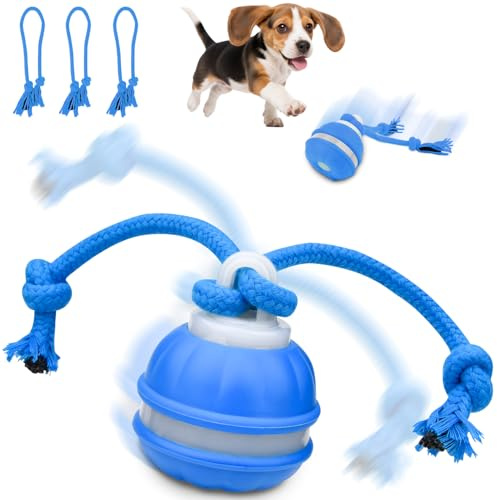 Interaktives Hundespielzeug, Interaktiver Spielball für Hunde, Ball Hund, Hundespielzeug Ball Mit 3 Kauschnüren, Hundeball Elektrisch Bal-l, Gibt VogelgeräUsche ab Ideal für Kleine Hunde & Welpen