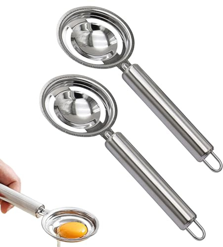 2-Piece Egg Yolk Separator, Silver Kitchen Tool | Egg yolk separator for raw eggs, stainless steel egg white separator for home baking, cooking, and kitchen preparation.