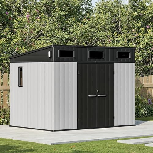 Jôbu Abri de Jardin en Polypropylène, Gris, Toit Monopente, 6m², Résistant à l'humidité, avec Plancher, Hauteur 226cm, Porte 178x129.9cm