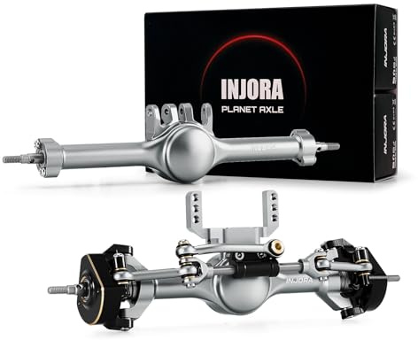 INJORA +7mm Planet Front and Rear Axles with Scale Hydraulic Steering & Double Joint Shafts for 1/18 TRX4M Upgrade(Titanium)