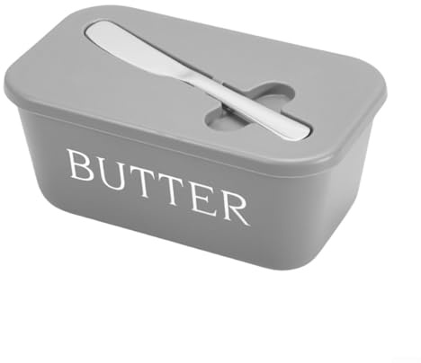 Mantequillera con tapa, soporte para espátula integrado, recipiente de plástico de gran capacidad para encimera de cocina o refrigerador (gris)