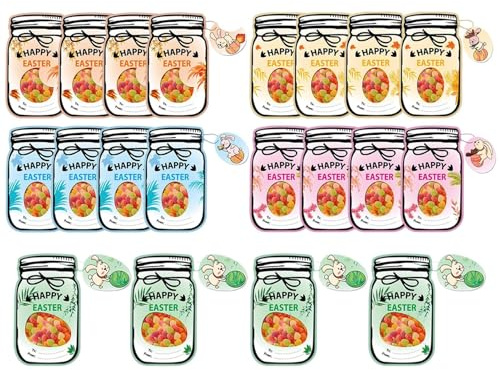 Generico Easter Cards – 20 Pieces Candy Boxes with 20 Bags, Cards in Jar to Fill Happy Easter Baskets – for Egg Hunting Chocolate Biscuits Adults and Children