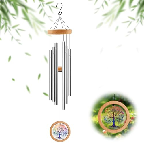 Windspiele für Draußen Hängend, 32 inch Verstellbar Windspiel Garten mit 6 Röhren, Windspiel Metall aus Holz für Innenbereich, Dekoration, Retro, Erinnerungsstücke, Geschenke, Balkon, Aluminium, 82cm