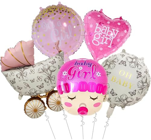Gleemix Babyparty Deko Mädchen Ballon Set, 5 Stück Baby Girl luftballons, Its a Girl Ballon Rosa für Gender Reveal, Welcome Baby, Babyshower Deko