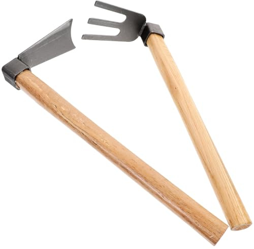 SHINEOFI Set D'outils de Jardinage Houe en Acier et Manche en Bois, Râteau pour Culture des Fleurs, Facile à Nettoyer, Rangement Pratique, Repiquage